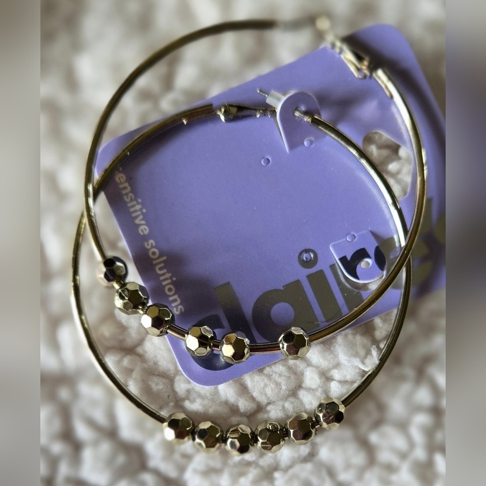 Claire's Metallic Beaded Hoop Earrings